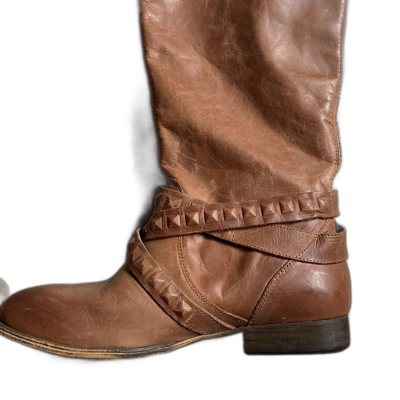 Brown Buttery-Soft Leather Riding Boots size 36 US 5.5 MTNG Zip Up Back Strappy - Picture 2 of 10